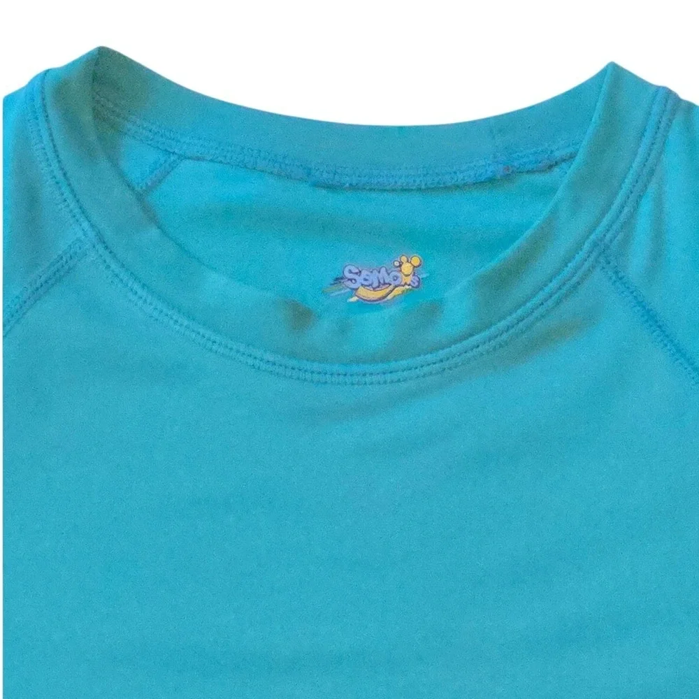 Semois Rash Guard Swim Shirt Size 10-12Y Turquoise Short Sleeve UV Surf Swim Top